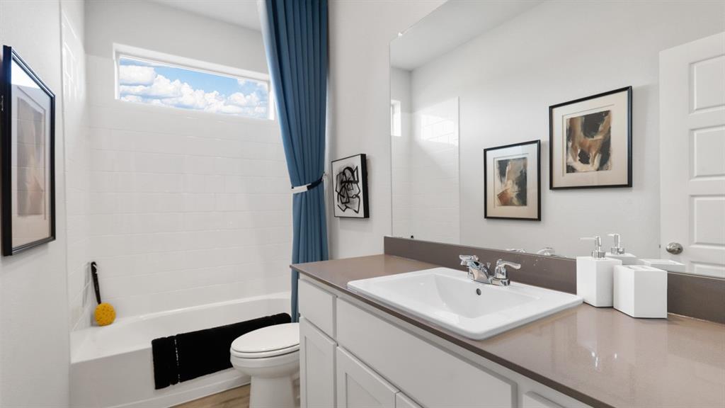 317 Potato Street Keene, TX 76059 - Photo 24 of 36 a bathroom with a sink a toilet and a mirror