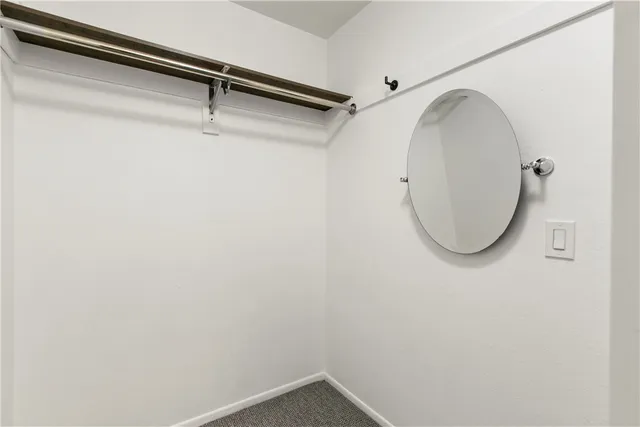 a bathroom with a shower and a mirror