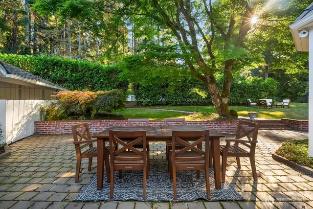 a view of an outdoor space with seating