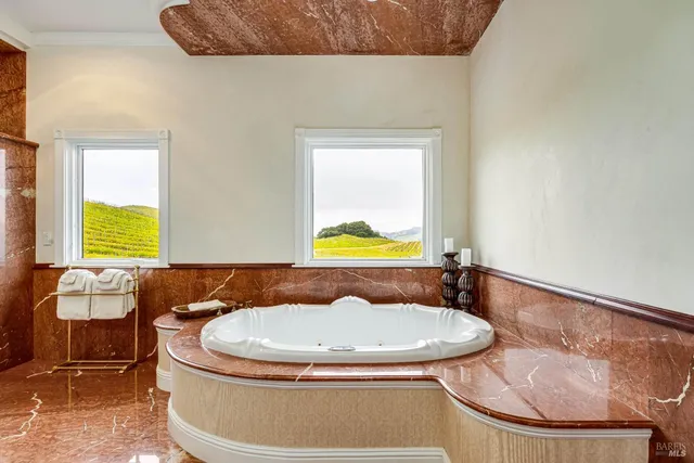 an aerial view of a house with a garden