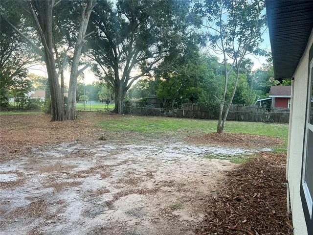 a view of a yard with a tree