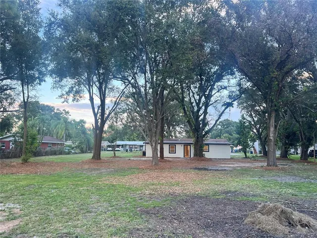 a view of a yard with tree s