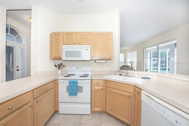 a kitchen with a sink a counter top space and appliances