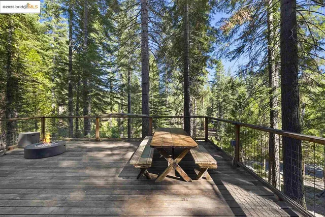 a sitting area with swimming pool and trees