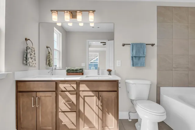 a bathroom with a toilet a sink and a mirror