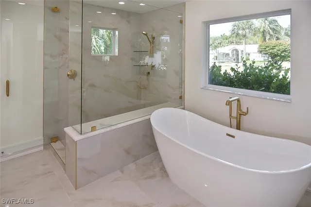 a view with cabinets