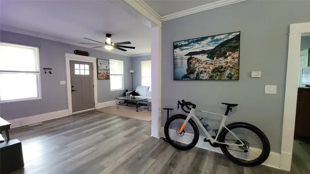 a view of a room with gym equipment