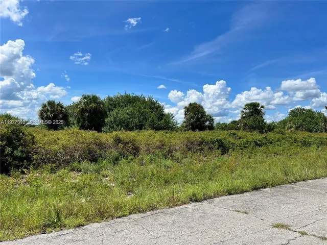 a view of a big yard with lots of green space