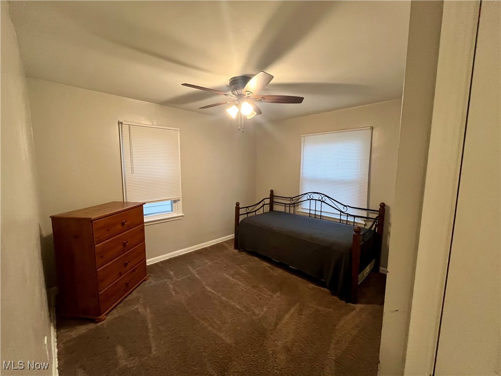 20907 Watson Road Maple Heights, OH 44137 - Photo 14 of 20 Bedroom with dark carpet, ceiling fan, and multiple windows