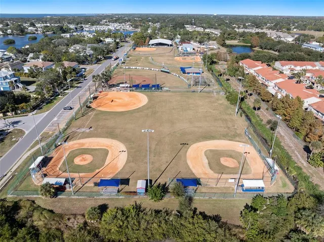 an aerial view of a house with yard and ocean view