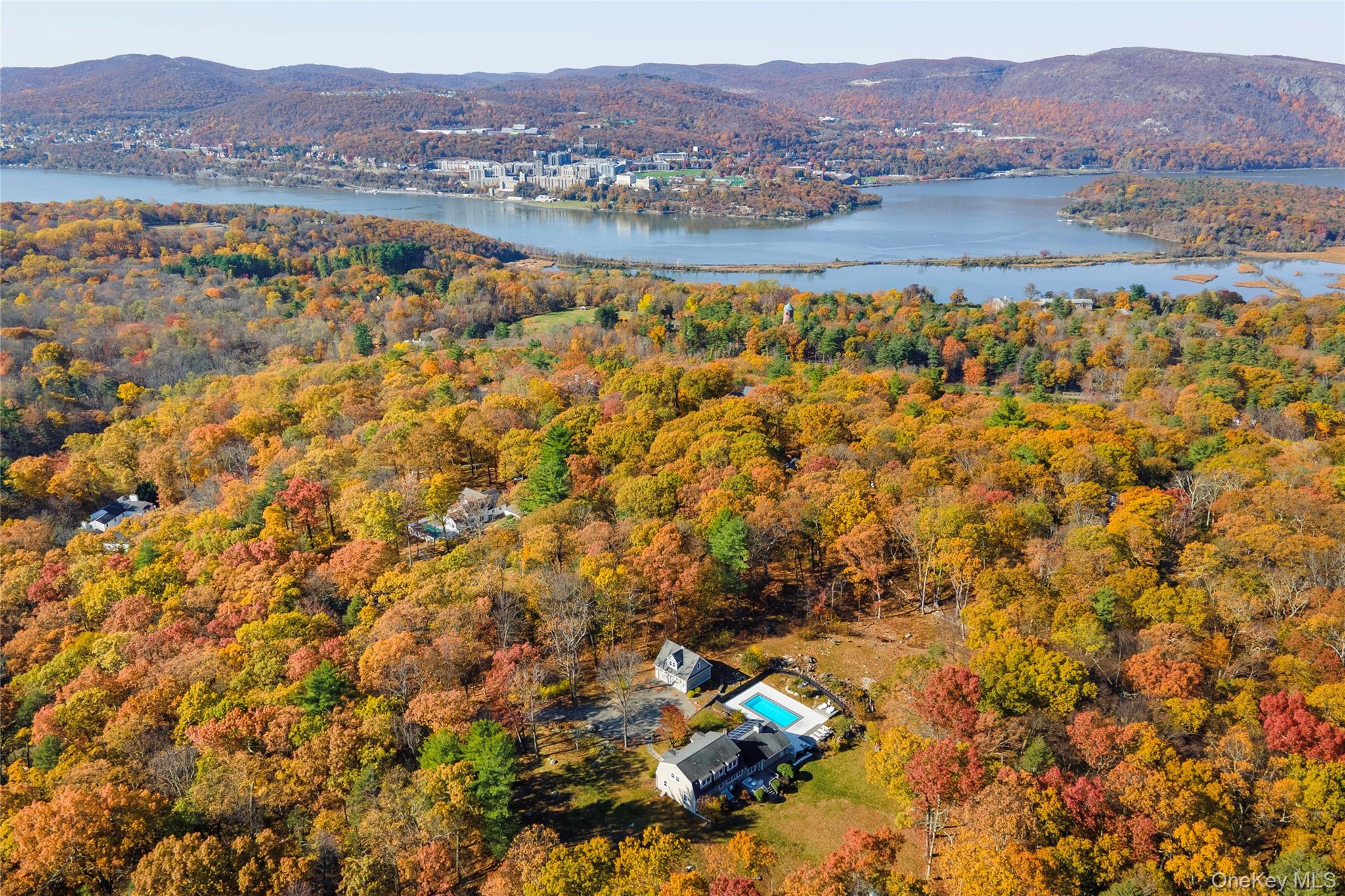 a view of lake and mountain