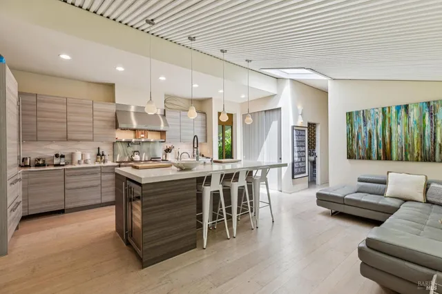 a view of yard with seating area and trees around