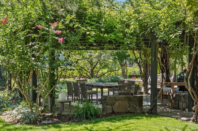 a backyard of a house with lots of green space