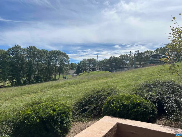 a view of a city with lush green forest
