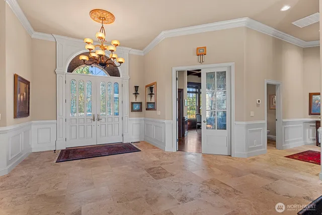 a view of a livingroom with a chandelier