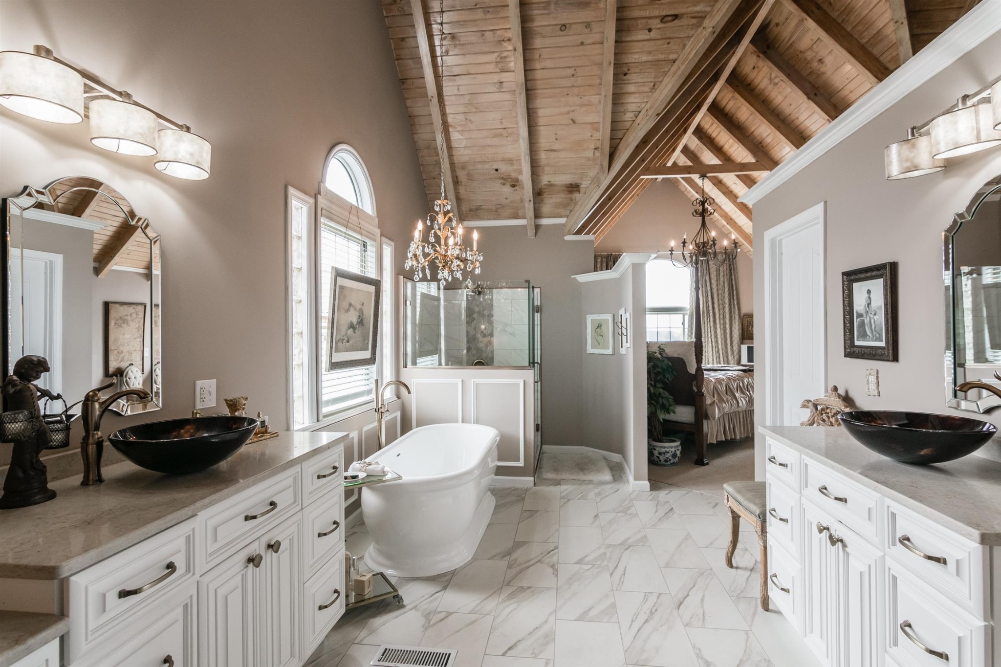 185 Dillon Road Baxter, TN 38544 - Photo 5 of 25 a spacious bathroom with a granite countertop sink a toilet a mirror and shower
