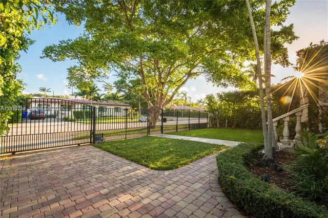 a view of a park with a large trees