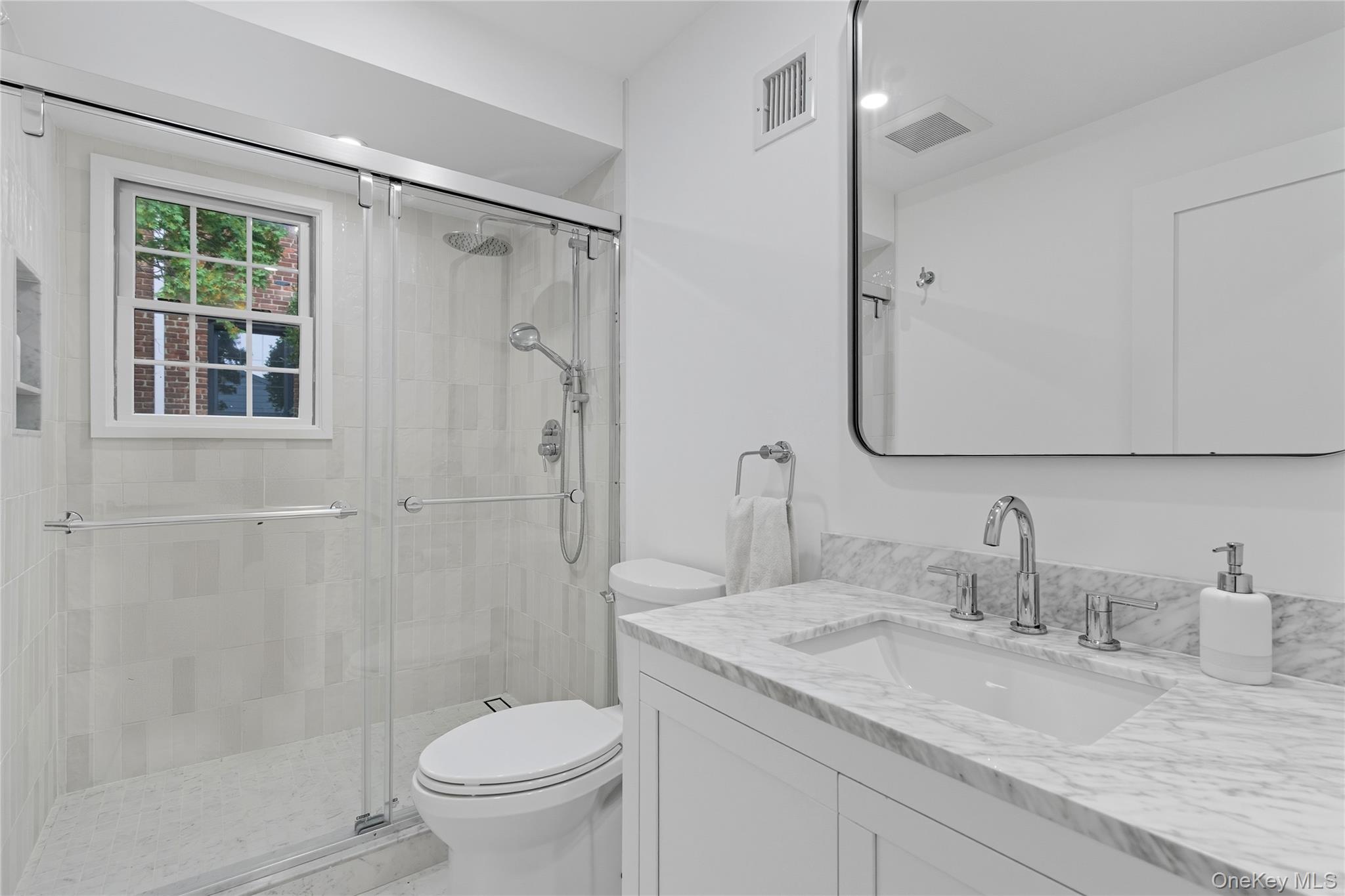 17 Entrance Road East Hills, NY 11577 - Photo 20 of 30 a bathroom with a granite countertop sink a toilet and shower