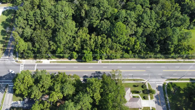 a view of yard with large trees