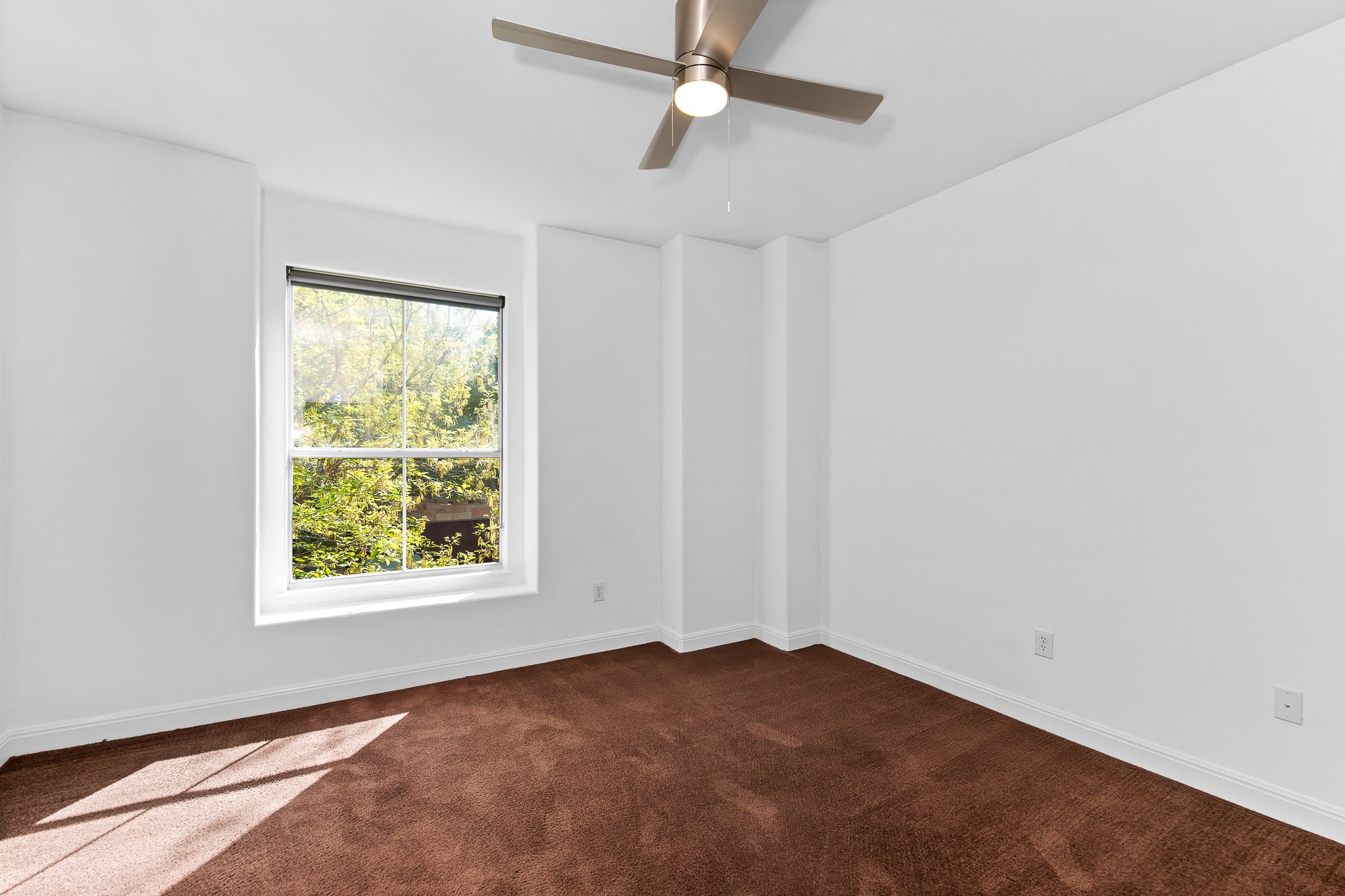 3406 Menchaca Road, Unit 28 Austin, TX 78704 - Photo 34 of 40 Empty room with dark carpet and ceiling fan