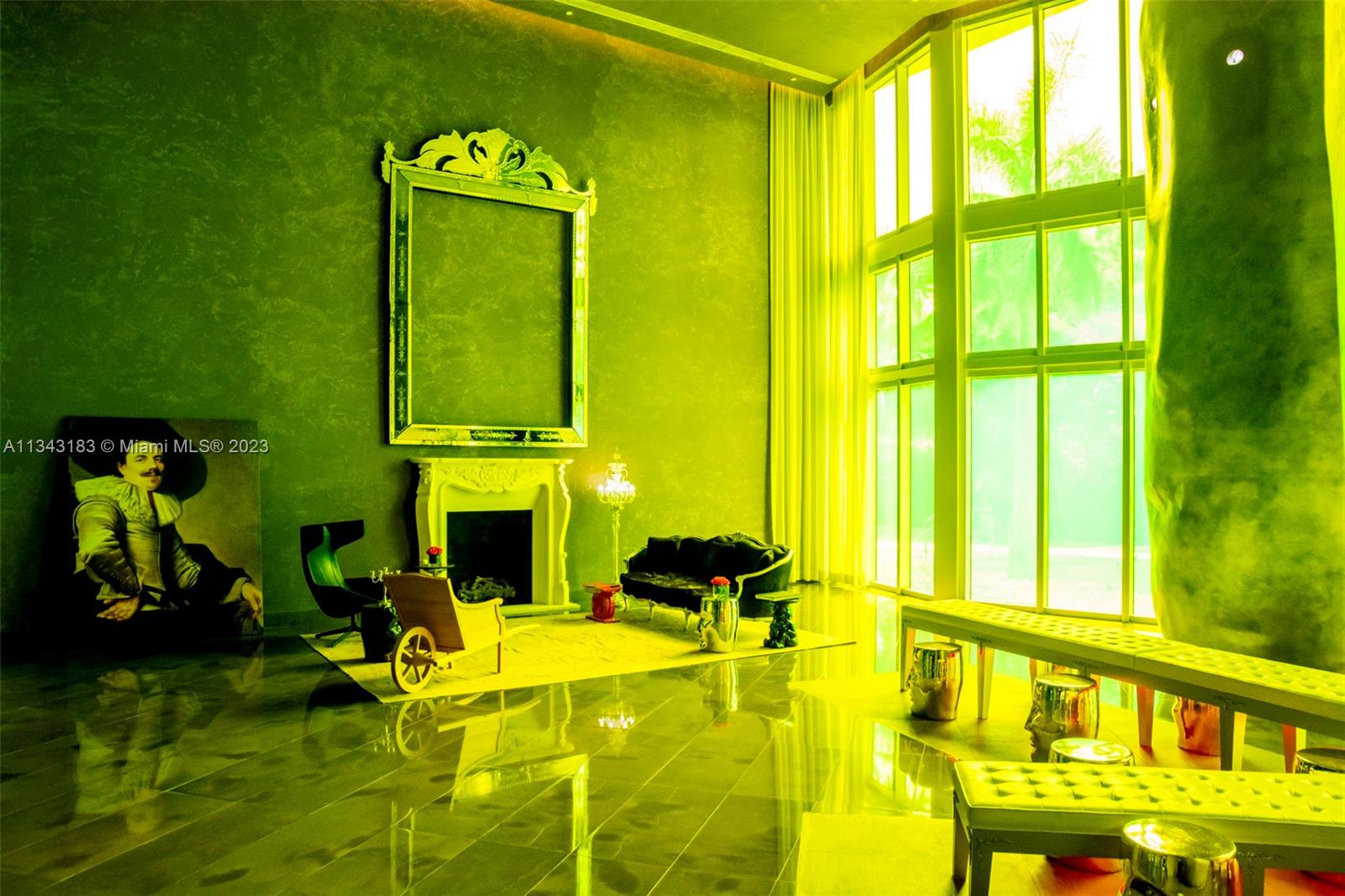 495 Brickell Avenue, Unit 3804 Miami, FL 33131 - Photo 21 of 23 a living room with fireplace furniture and a large window