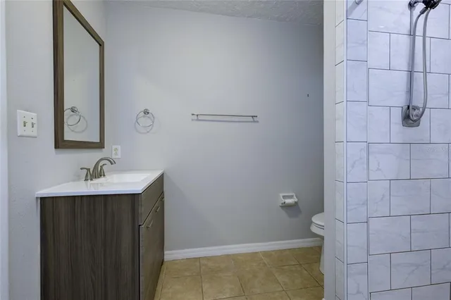 a bathroom with a sink a toilet and mirror