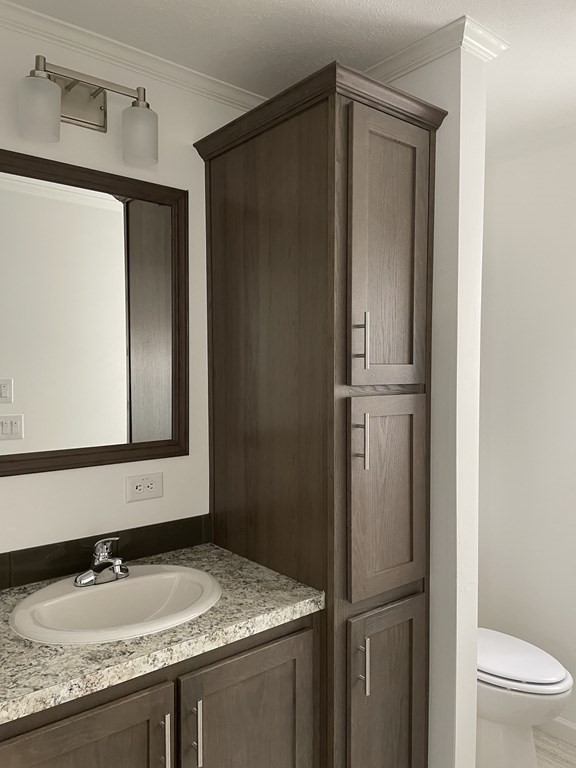 31 Holiday Road Holbrook, MA 02343 - Photo 10 of 12 a bathroom with a granite countertop sink and a mirror
