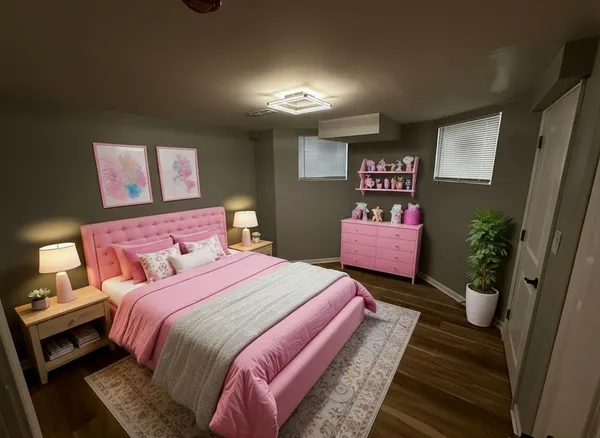 a bedroom with furniture and a wooden floor