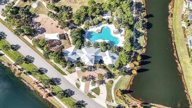 a view of a lake with houses