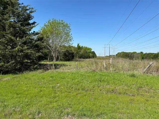 a view of a yard with wooden fence