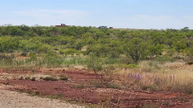 a view of a lake with beach and city in the back