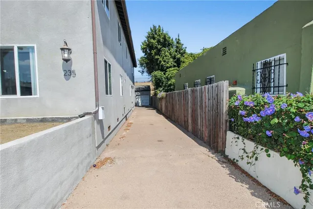 a view of a garden with flowers