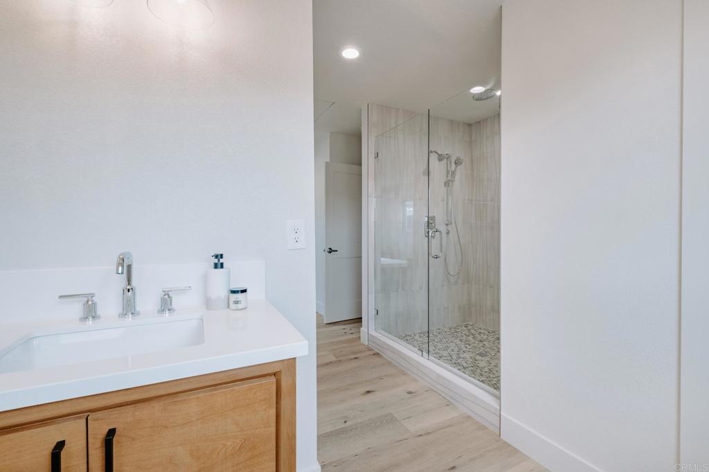 1027 San Abella Drive Encinitas, CA 92024 - Photo 27 of 27 a bathroom with a shower sink and mirror