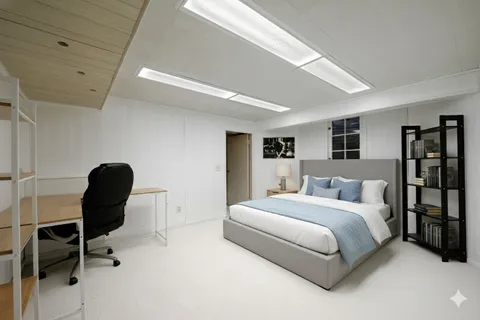 a view of a large white building