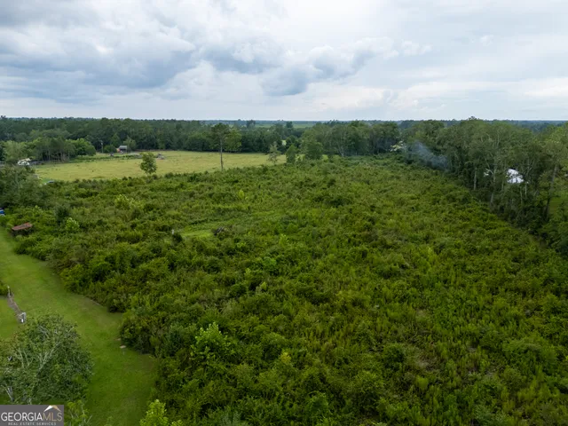 a view of a lake with houses in back
