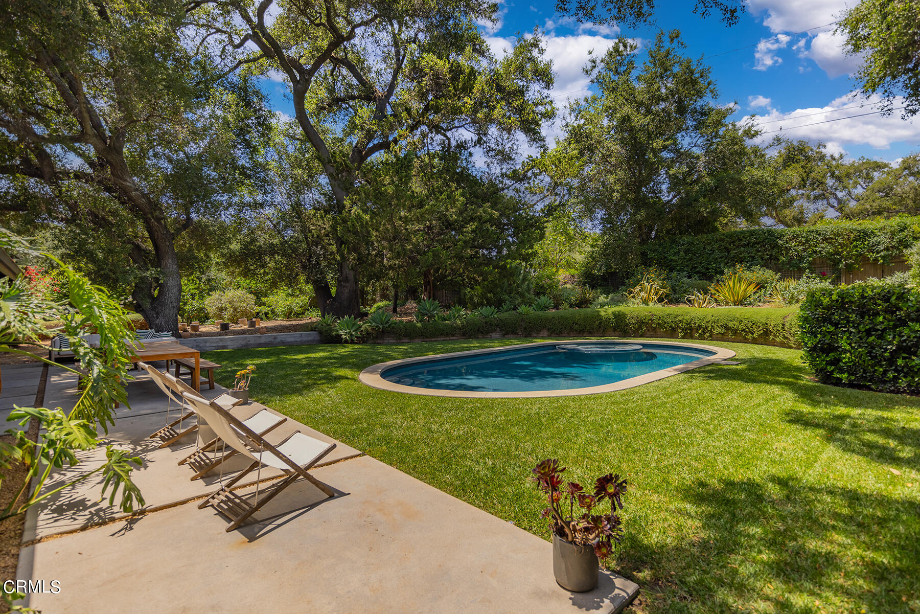 712 Cuyama Road Ojai, CA 93023 - Photo 40 of 50 a view of a swimming pool with a yard and large trees