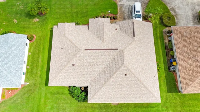 an aerial view of a house