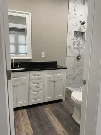 a bathroom with a toilet a sink and mirror