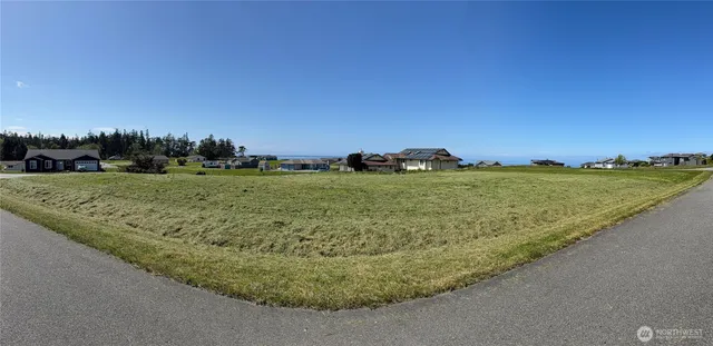 a view of a field with an ocean