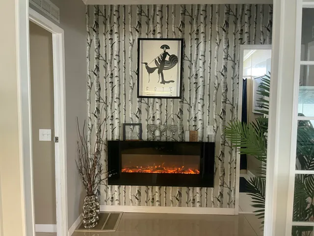 a view of a fireplace in a room