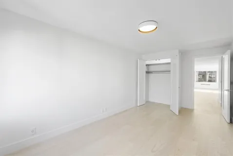 a view of an empty room and closet area