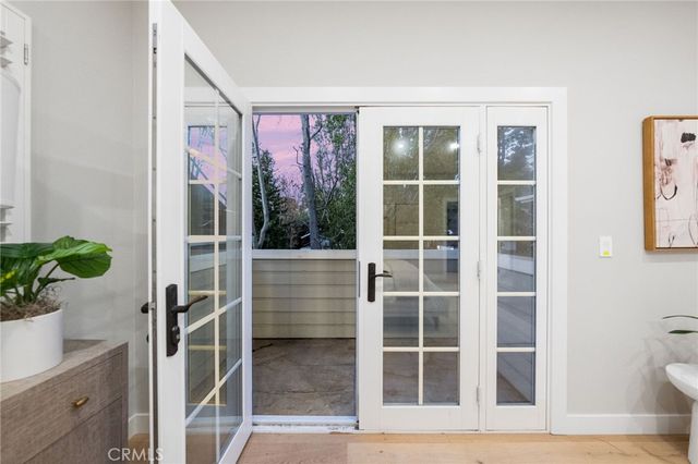 a view of a city with furniture