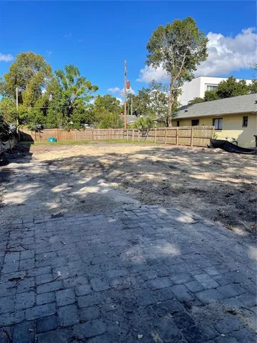 a row of palm trees and a yard