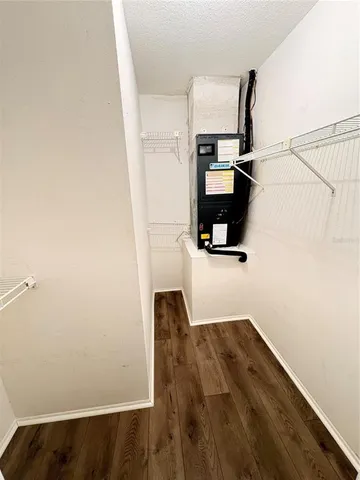 a view of a room with a door