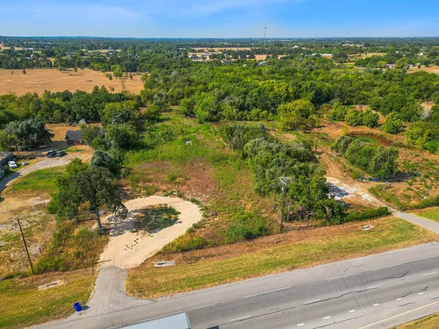 a view of a city from a yard