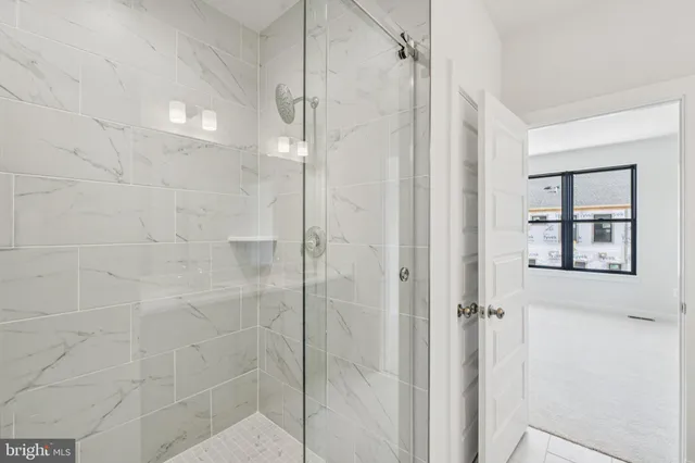 a view of a room with racks on the wall