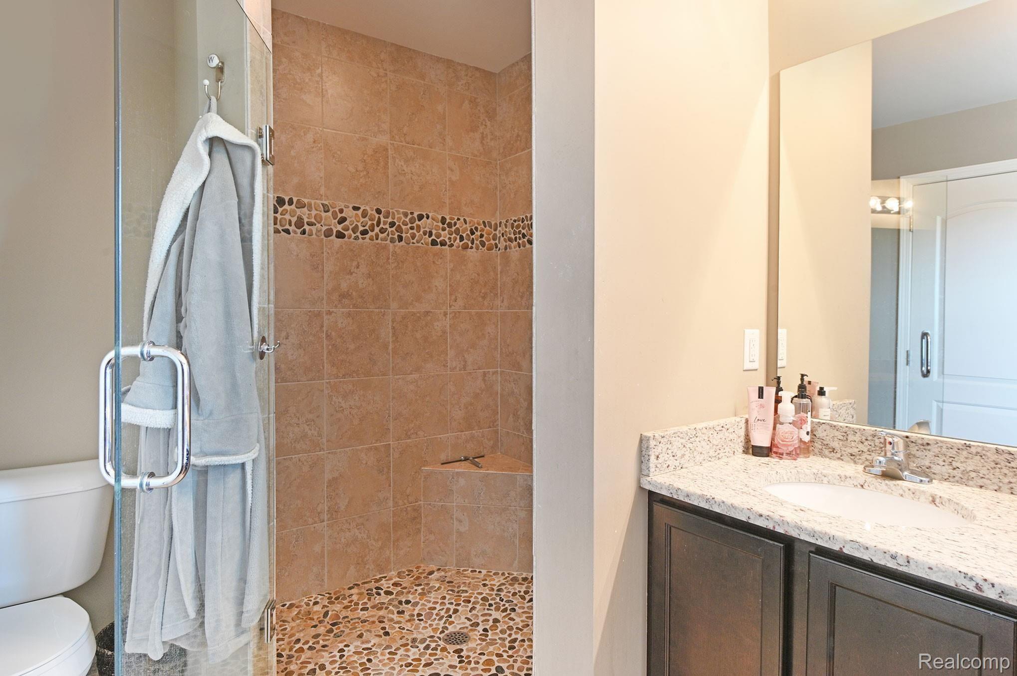 4105 Ash Tree Lane Howell, MI 48843 - Photo 17 of 28 Stone and Tile Shower with Euro Door