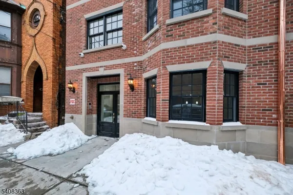 a view of a building with a large window