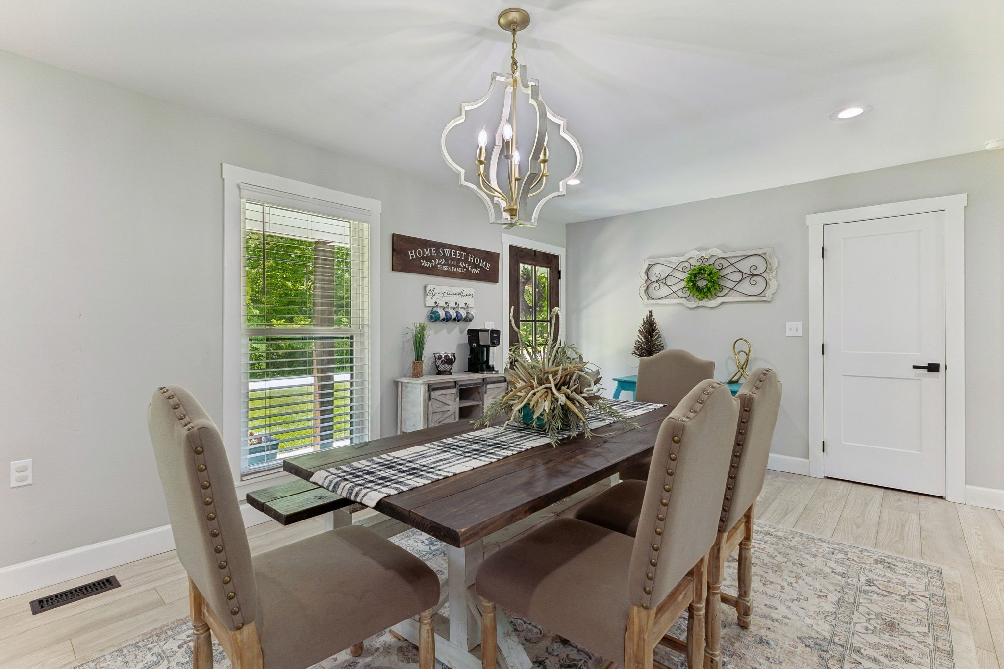 109 Indian Creek Road Hohenwald, TN 38462 - Photo 15 of 69 a dining room with furniture a rug and a chandelier