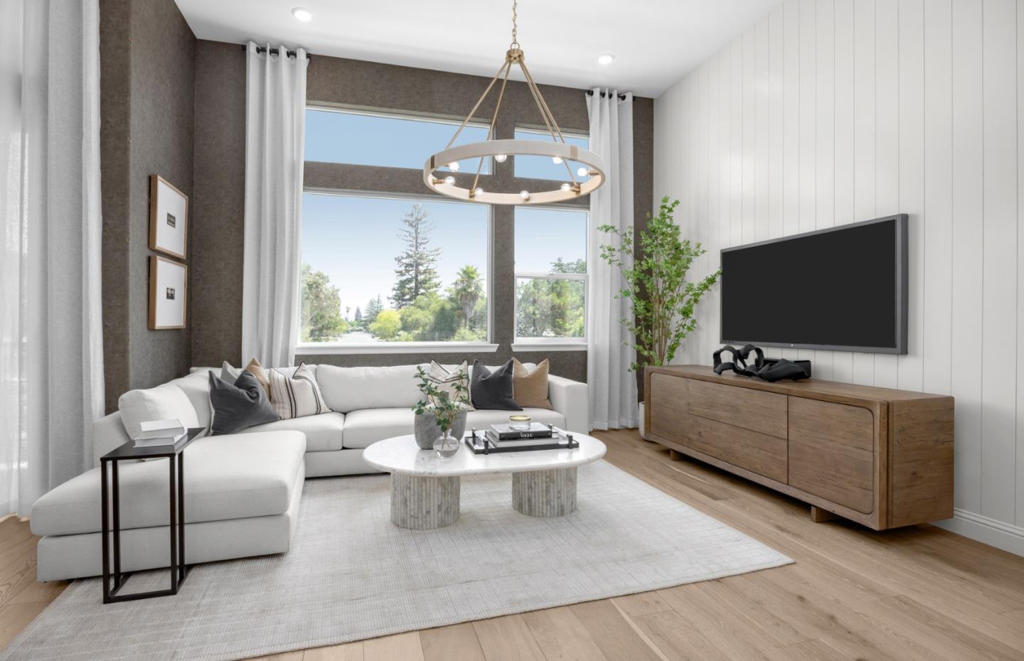 11040 Maple Place, Unit 2806 PLAN 2 Saratoga, CA 95070 - Photo 15 of 21 a living room with furniture and a flat screen tv